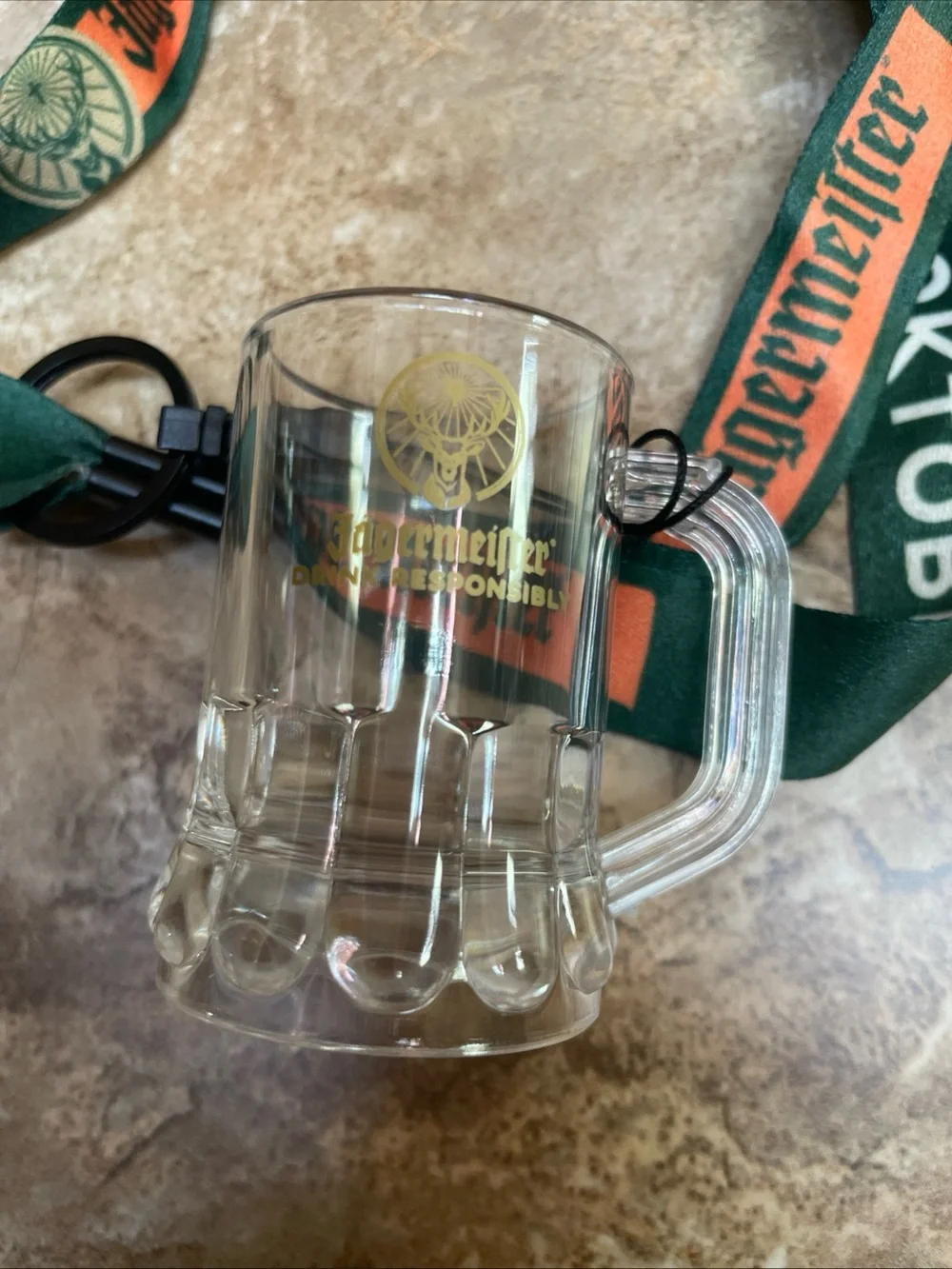 Jagermeister Green and Orange Lanyard with Clear Shot Glass Holder